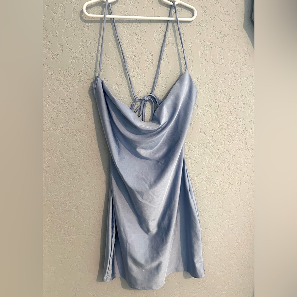 Baby blue silk mini dress
